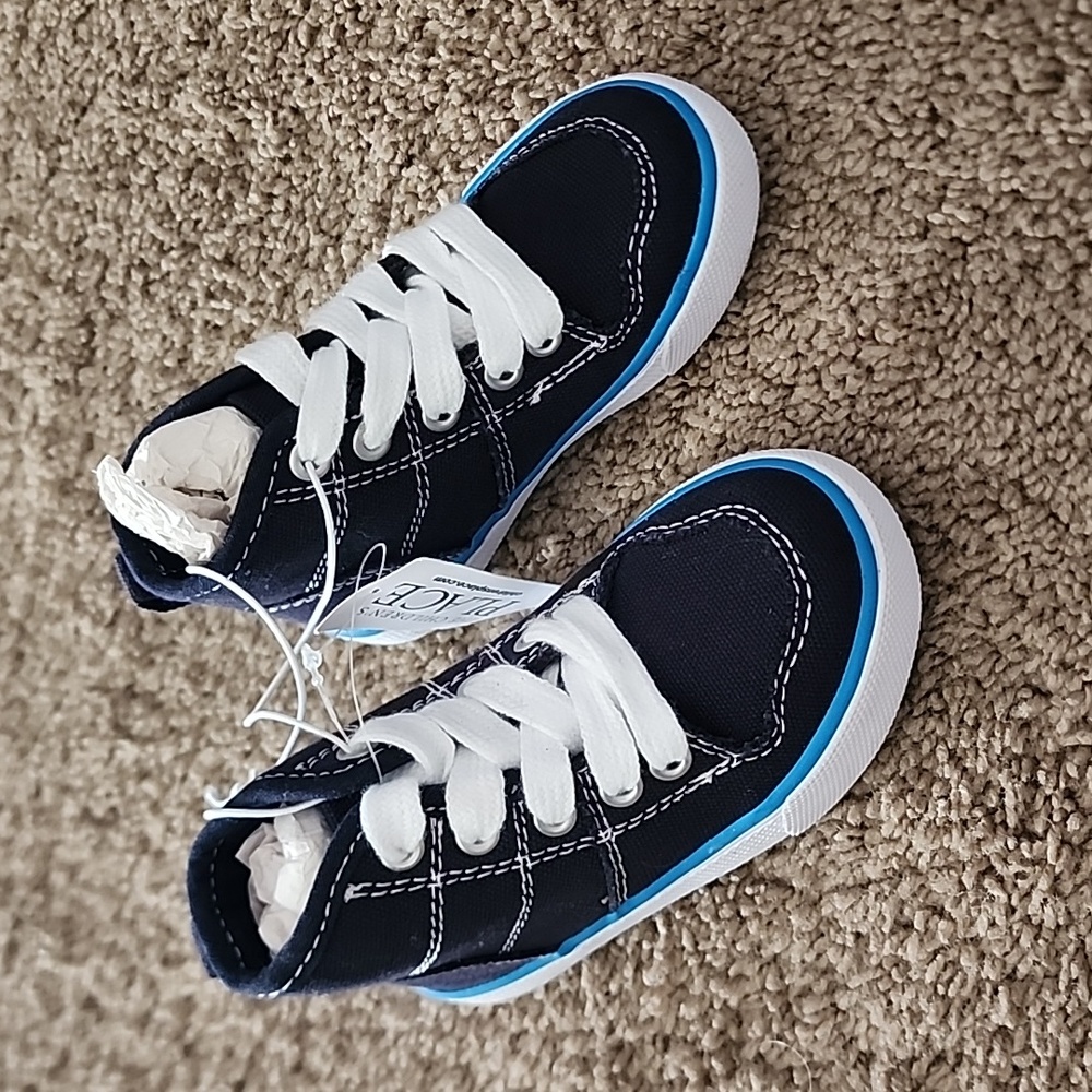 The childrens place boys high top canvas lace up sneakers shoes nwt new navy - Picture 1 of 5
